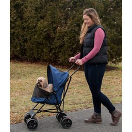Pet Gear Travel Lite Plus Stroller, Compact, Easy Fold, No Assembly Required, Large Wheels for Cats and Dogs up to 15 pounds, Midnight