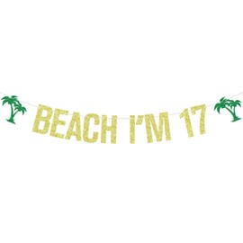 Beach I'm 17 Banner, Tropical 17th Birthday, Cheers to 17 Years, Summer Hawaiian 17th Birthday Anniversary Party Decorations