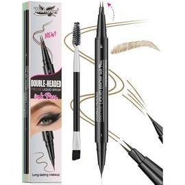 WakeAngel Curved Eyebrow Pen - Microblading Eyebrow Pencil, Brow Pencil 2-in-1 Dual-Ended Eyebrow Pen with Micro-Fork-Tip Applicator and Precise Brush-Tip Create Natural-Looking Brows, Stay on All Day Makeup Cosmetic precisely my eyebrowtint - Color: Bro