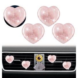 Heart Car Air Freshener Vent Clips, Pink Quartz Crystal Design, 4-Piece Set, Car Interior Accessories