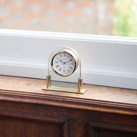 London Clock Glass Arch top Mantel Clock, Gold, 12.5 x 11.5 x 3.5cm