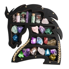 Wooden Crystal Display Shelf Horse Design Floating Shelf for Rocks, Stones, Crystals, Essential Oils Storage, Wall Mounted Shelf, Gothic Rustic Boho Style Wall Art Decor, 11.8x11.8 inches