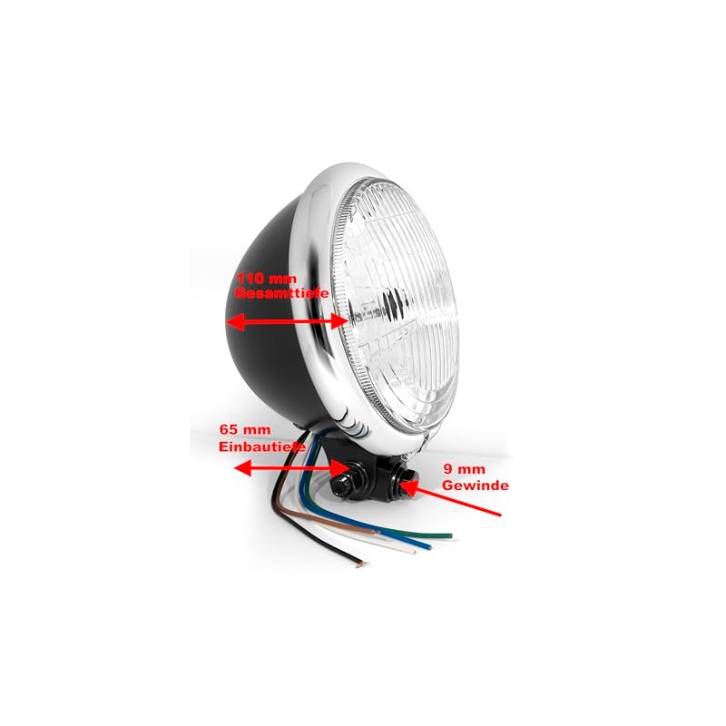 5¾ Inch H4 Headlight Black Chrome Bates Style with Parking