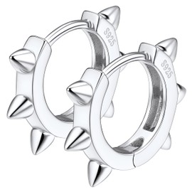 Suplight Women's 925 Silver Spike Hoop Earrings, Men's, Simple Accessory, Sterling Silver