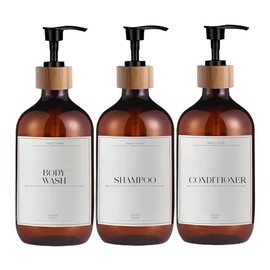 Kit de 3 Dispensadores de Jabon | 500 ML de Capacidad | Set de Juego de Baño para Manos | Botellas Dispensadoras de Shampoo (Ambar)