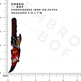 EMBRO BOF Crimson Hannya Dagger Patch – 4 inches, Cool Colorful Japanese Patch – Embroidered Iron On/Sew On Patches