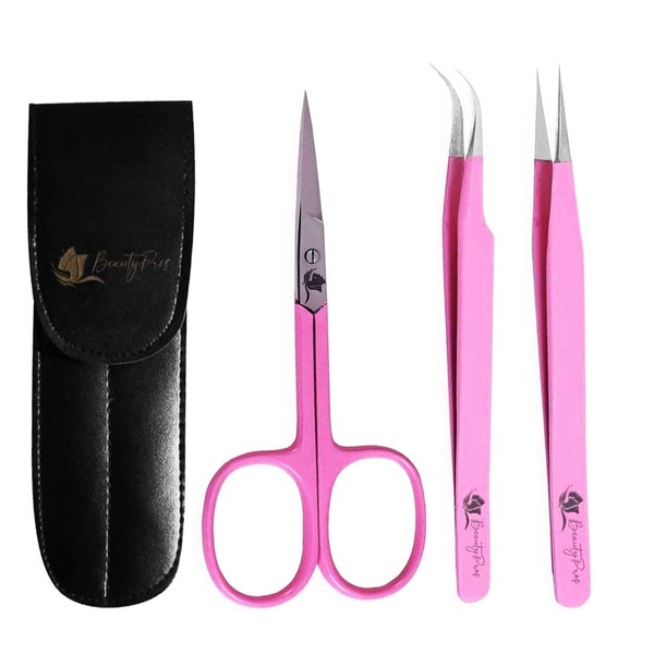 BeautyPros Lash Tweezers for Eyelash Extensions -Tweezer Set Straight &
