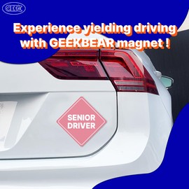GEEKBEAR Senior Driver Car Sign - Sticker or Magnet & Color Options, Weather-Resistant - Diamond Shape 6.8 x 6.8 in (Light Pink, Reflective Magnet)