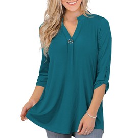 Casuashion - Blusas de manga 3/4 para mujer, estilo casual, estilo túnica de talla grande, para mujer, talla M, 4XL, Aicd Blue, M