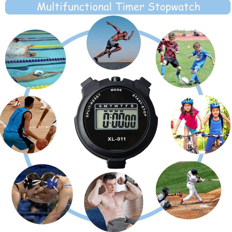 Sports Stopwatch Timer Lap Split Digital Stopwatch with Clock Calendar