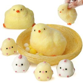 6 PCS Squishy Chicken Toys with Henhouse, Handmade Ultra Soft Chick Squishy Toys, Sticky Squishies for Kids & Adults Stress Relief