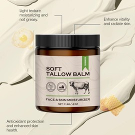 Beef Tallow for Skin - Tallow Face Moisturizer (4 Oz),Deeply Hydrating Moisturizer for Dry Face & Body, Soft & Supple Skin Care