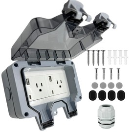 Toptozl 15 Amp Outdoor Electrical Outlet Box with USB Type A and Type C, 125 Volt NEMA 5-15 Duplex Receptacle, Grounding, IP66 Waterproof Wall Power Socket, Weather and Tamper Resistant