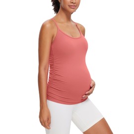 CRZ YOGA Butterluxe Y Back Maternity Tank Tops for Women Ruched Pregnancy Basic Camisole Sleeveless Athletic Yoga Shirts Briar Rose Small