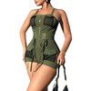 Women's Sexy V Neck Rompers Army Green Shorts Strapped Zipper