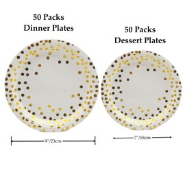 CEILIWEN White and Gold Paper Plates, 50 x 9'' Paper Dinner Plates and 50 x 7'' Paper Dessert Plates, Disposable Party Plate Set, White and Gold Party Decoration Supplies, Pack of 100 (White&Gold)