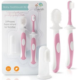 Cherish Baby Care - Juego de cepillos de dientes (3-24 meses), paquete de 3 cepillos de dientes para dedos, entrenamiento y niños, sin BPA, esenciales para recién nacidos