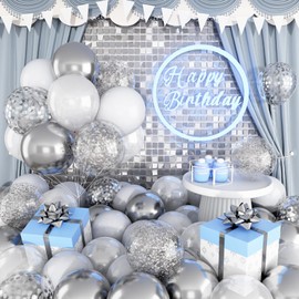 White and Silver Balloons, 60 PCS Silver and White Balloons Set with Chrome Silver Confetti Metallic Silver Balloons, Party Balloons for Bridal Shower Wedding Graduation Birthday Decorations