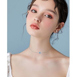 Alphm S925 Sterling Silver Choker Short Dainty Adjustable Evil Eye Heart Moon Compass Bee Butterfly Yin Yang Vertical Pendant Necklace for Women Jewelry, 标准纯银, Cubic Zirconia