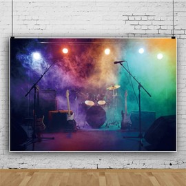 DASHAN 10x8ft Polyester Stage Concert Hall Backdrop Music Party Musical Studio Carnival Band Live Shows Musicians Photography Background Music Bridal Shower Wedding Birthday Party YouTube Photo Prop