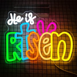 He is Risen Neon Sign Easter Neon Signs for Wall Decor Hang Light Sign for Room He is Risen Easter Decor