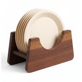 Wooden Paper Plate Holder, Kitchen Countertop Storage for 6-10 Inch Plates
