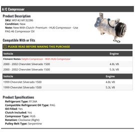 A/C Compressor - Compatible with 1999-2002 Chevy Silverado 1500 4.8L 5.3L V8