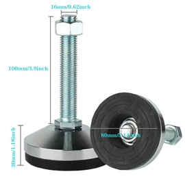 WUEIBUZUDAO Heavy Duty Leveling feet,Machine Leveling feet 3.14" Dia Base,Leg Leveler M16 Thread, 2600 Lb Capacity,Capacity for Machine,Workbench, Cabinet & More (D80xM16xH100,4 Pack,Black)