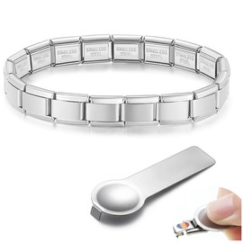Quiges - 9 mm Italian Style Module Bracelet Stainless Steel Matt with Opening Tool Complete for Italian Charm Modules, Gemstone