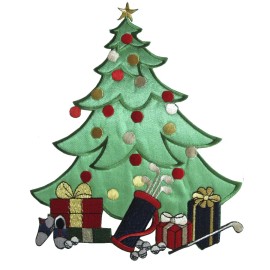 Unbranded #3141L 8-1/2" Holiday Christmas Tree w/Gift Box Embrodery Applique Patch-XL