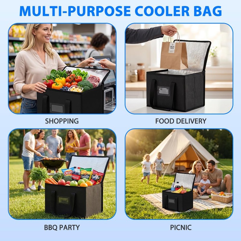 Alaoo 20L Foldable Insulated Bag for Food Travel Camping, Black,