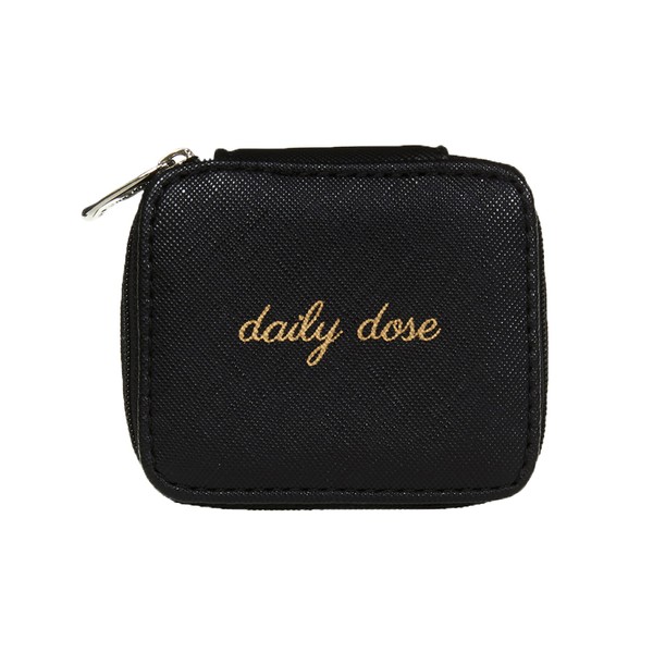Miamica Zippered Pill Case with 8-Day Removable Plastic Organizer, Black, 3.5” x 2.75” x 1.25” – Cute Weekly Medicine Box w/Compact Design
