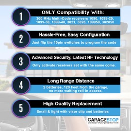 1 Garage Door Opener Remote for Multicode Linear 3089 308911 MCS308911,1089, 3070, 3060, 10 dip Switch Gate Opener Remote 300MHz, Garage Clicker Replacement