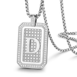 Zillaly initial letter Pendant Necklace Men Women boy Capital silver letter diamond A-Z stainless steel Chain box 22inch (Silver-D)