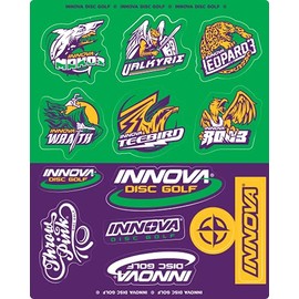 Innova Discs Golf Mako3 / Valkyrie / Leopard3 Disc Golf Sticker Sheet - Green/Orange/Purple