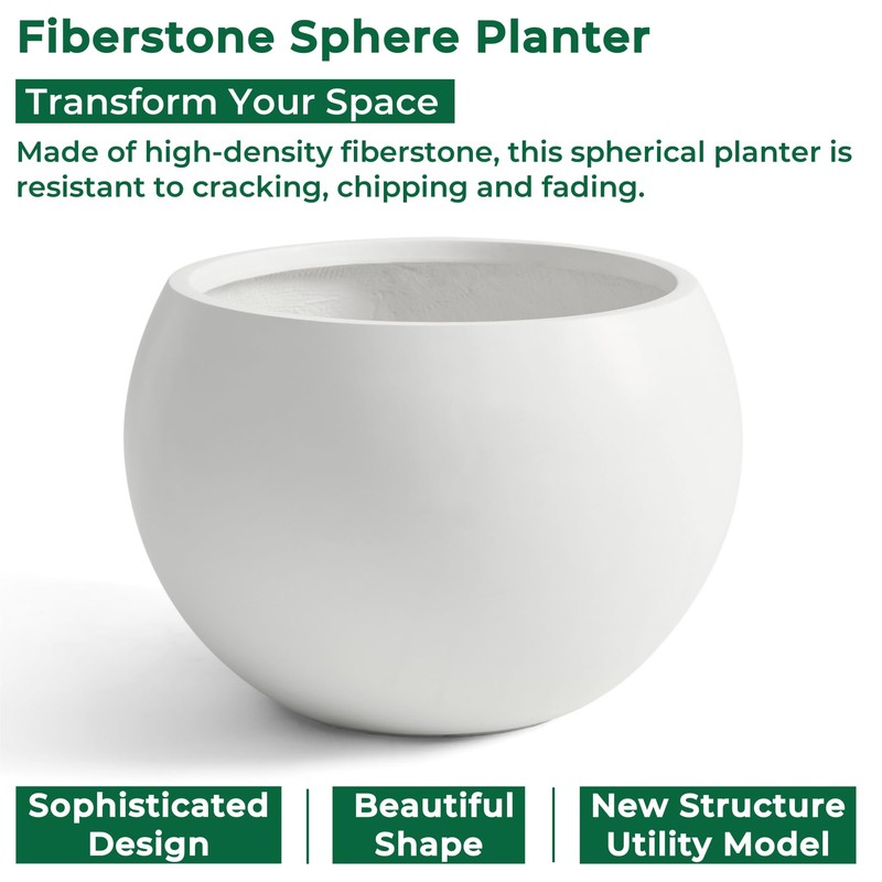 FloraFairy Fiberstone Sphere Planter, 19.3" Dia x 13" H Large