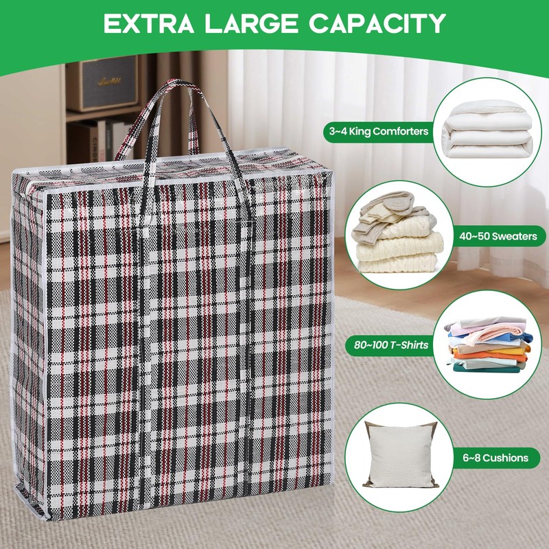 Rainberg Extra-Strong Laundry Bags, Set of 5, Plaid Pattern, Double