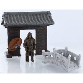 Coingallery Miniature World Japanese Castle Gate Stone Bridge and Bronze Samurai Statue Set