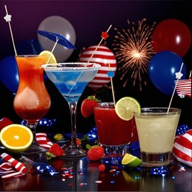 4th of July Cocktail Picks 100 PCS 4 Inch Red White Blue Star American Flag Toothpicks for Independence Day American Patriotic Theme Party Decorations 4th of July Picks for Appetizers Cupcake Toppers