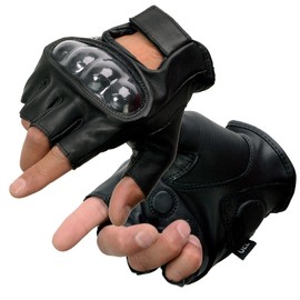 Milwaukee Leather MG7555 Men's Black Leather Gel Padded Fingerless Motorcycle Hand Gloves W/ ’Hard Knuckle’ For Protection - Medium