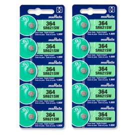Murata 364 Battery SR621SW 1.55V Silver Oxide Watch Button Cell (10 Batteries)