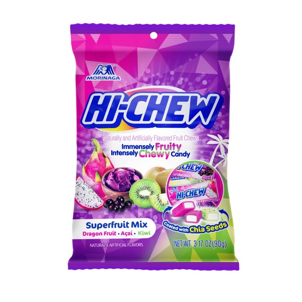 HI-CHEW Superfruit Mix, Pack of 6 Bags, 3.17oz each | Dragon Fruit Acai Kiwi | Unique Fun Soft & Chewy Taffy Candy | Immensely Juicy Exotic Fruit Flavors | Individually Wrapped for Sharing