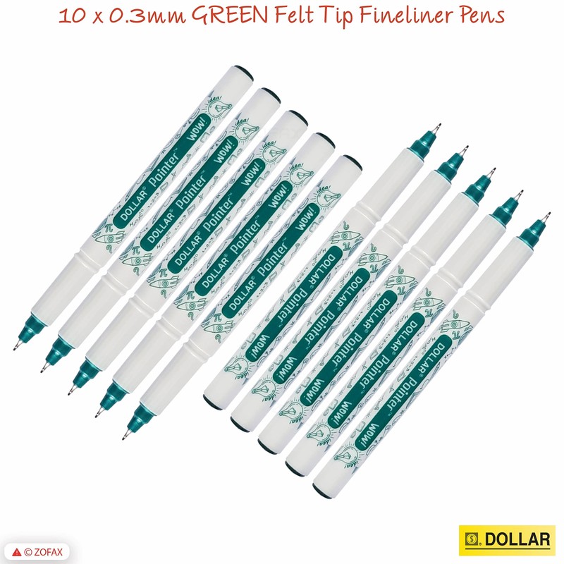 WOW Fineliner Pens Set, Fine Point (0.3mm), GREEN, Pack of