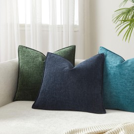 JUSPURBET 22x22 Pillow Covers Set of 2 Decorative Throw Pillow Covers Case for Couch Sofa Bed Soft Chenille Cushion Covers with Hidden Zipper for Home Decor Living Room,Navy Blue