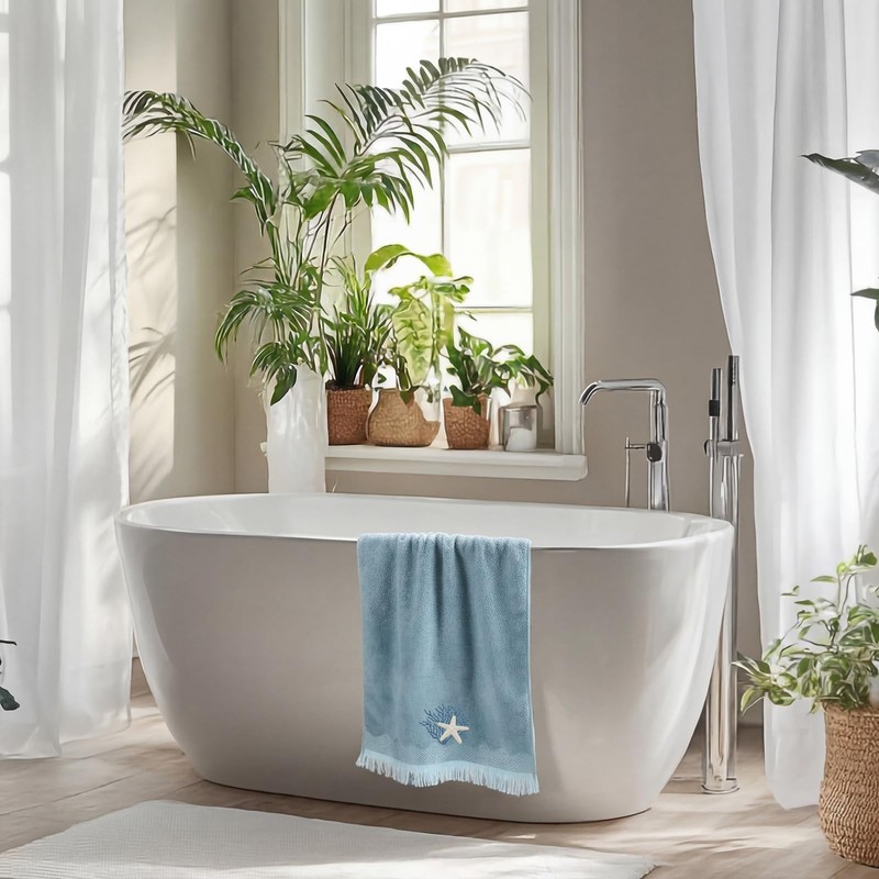 Breling 2 Pcs Summer Beach Hand Towels for Bathroom Blue