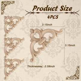 APPCXOKL 4-Piece Oak Furniture Onlays, Onlays Wood Appliques, Premium Wooden Trims, Ideal for Creative DIY and Unique Decorations