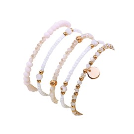 Fuqimanman2020 5Pcs Boho Crystal Beaded Stackable Stretch Bracelets for Women Colorful Multilayered Rice Beaded Adjustable Bracelet Set Summer Beach Bohemian Jewelry Gift-Style1 White