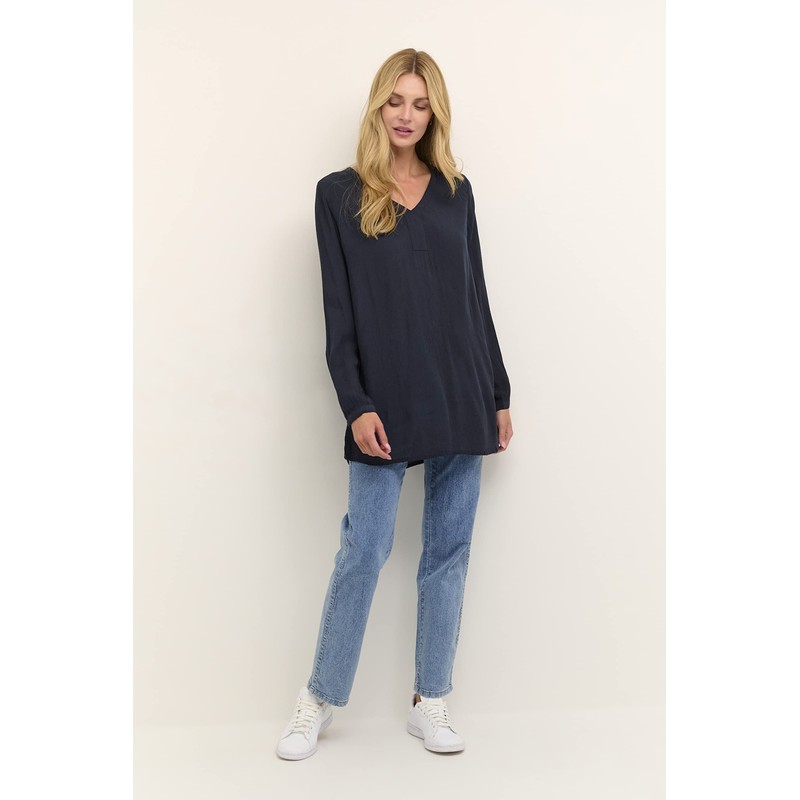 Kaffe Women's's Amber V-Neck Tunic Blouse, Blue (Midnight Marine 52737),