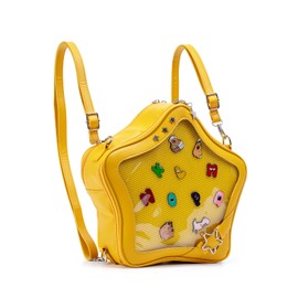 Aunewrick Star-Shaped Ita Bag, Star Purse Pin Backpack PU Cute Aesthetic Y2K Crossbody Purse, Handbag Ita Insert Display for Anime (Yellow)