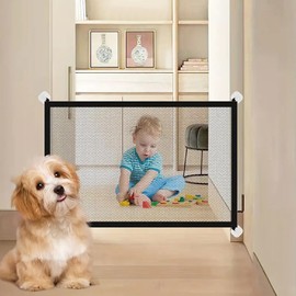 Dog Gate for Stairs Pet Gates for The House: for Stairs Dog Door Barrier Portable Pet Gate Pet Stair Gate No Drilling Required for Stairs, Doorways and Hallways (43.3 * 28.3 Inches) Black
